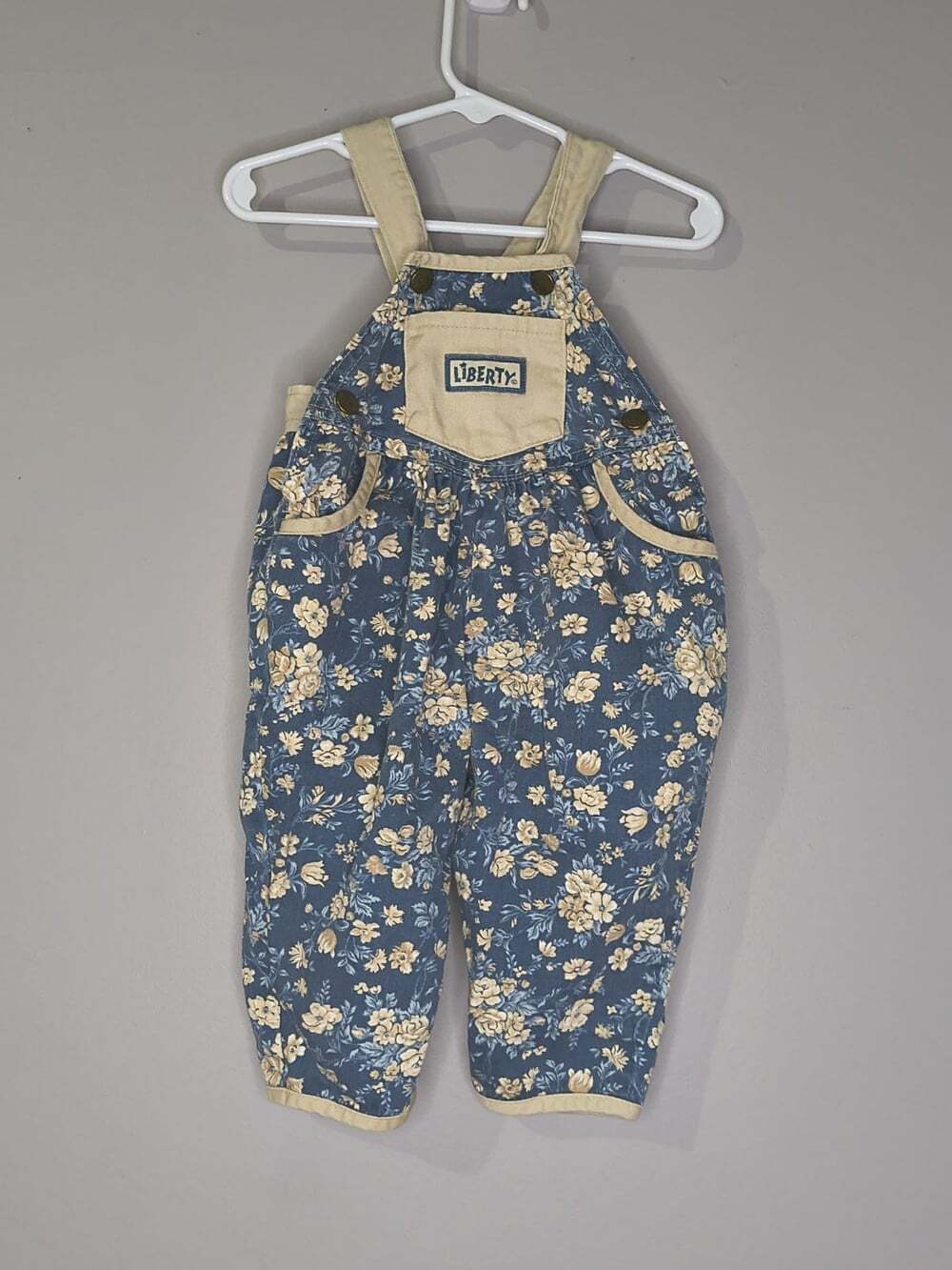 Vintage 90s Liberty All Over Blue Floral Print Baby Size 12 Months Overalls Rare